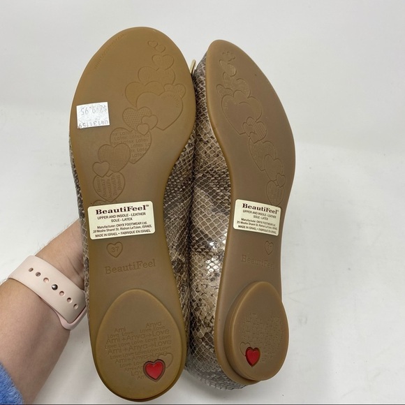 Beautifeel Elle Taupe Snake Combi leather cap toe flats - Picture 7 of 9